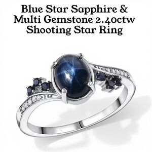 Blue Star Sapphire & Multi Gemstone Shooting Star Ring